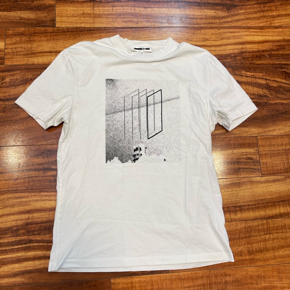 McQ Alexander McQueen Unisex Graphic T-Shirt White Black Crew Neck Cotton M